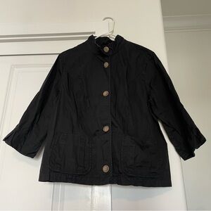 Eddie Bauer black button down mock neck 3/4 sleeve cotton jacket large utility